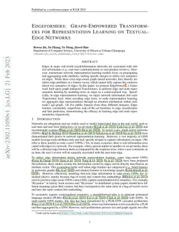 Edgeformers: Graph-Empowered Transformers for Representation Learning on
  Textual-Edge Networks