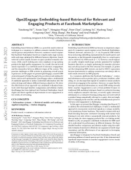 Que2Engage: Embedding-based Retrieval for Relevant and Engaging Products
  at Facebook Marketplace