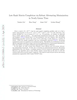 Low Rank Matrix Completion via Robust Alternating Minimization in Nearly
  Linear Time