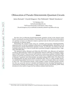 Obfuscation of Pseudo-Deterministic Quantum Circuits