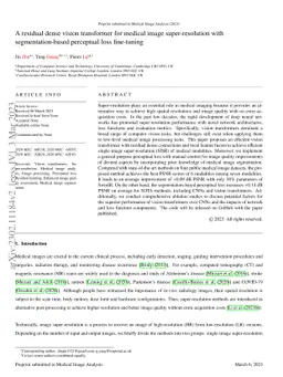 A residual dense vision transformer for medical image super-resolution
  with segmentation-based perceptual loss fine-tuning