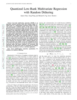 Quantized Low-Rank Multivariate Regression with Random Dithering