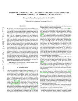 Improving Contextual Spelling Correction by External Acoustics Attention
  and Semantic Aware Data Augmentation