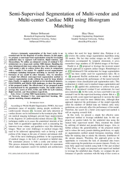 Semi-Supervised Segmentation of Multi-vendor and Multi-center Cardiac
  MRI using Histogram Matching