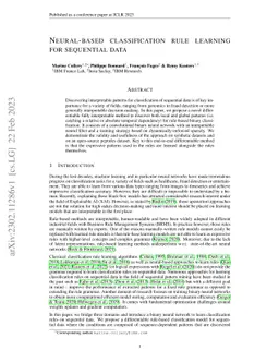 Neural-based classification rule learning for sequential data