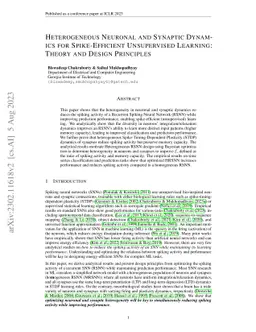 Heterogeneous Neuronal and Synaptic Dynamics for Spike-Efficient
  Unsupervised Learning: Theory and Design Principles