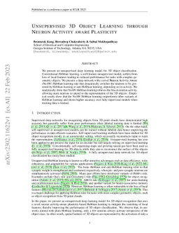 Unsupervised 3D Object Learning through Neuron Activity aware Plasticity