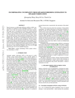 Incorporating Uncertainty from Speaker Embedding Estimation to Speaker
  Verification