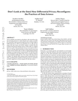 Don't Look at the Data! How Differential Privacy Reconfigures the
  Practices of Data Science