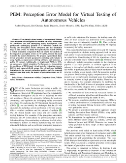 PEM: Perception Error Model for Virtual Testing of Autonomous Vehicles