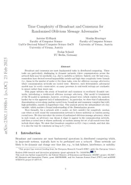 Time Complexity of Broadcast and Consensus for Randomized Oblivious
  Message Adversaries
