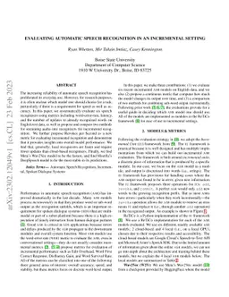 Evaluating Automatic Speech Recognition in an Incremental Setting