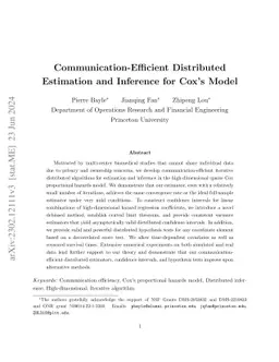 Communication-Efficient Distributed Estimation and Inference for Cox's
  Model