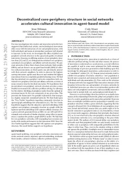 Decentralized core-periphery structure in social networks accelerates
  cultural innovation in agent-based model