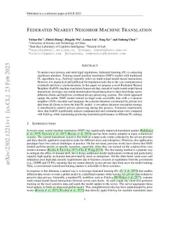 Federated Nearest Neighbor Machine Translation