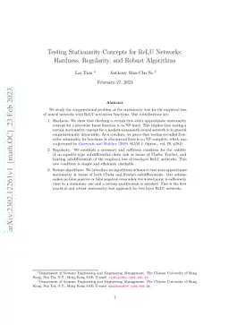Testing Stationarity Concepts for ReLU Networks: Hardness, Regularity,
  and Robust Algorithms