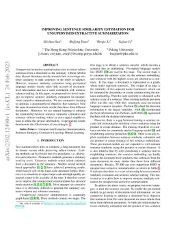 Improving Sentence Similarity Estimation for Unsupervised Extractive
  Summarization
