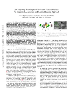 3D Trajectory Planning for UAV-based Search Missions: An Integrated
  Assessment and Search Planning Approach