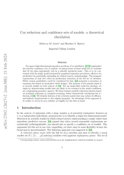 Cox reduction and confidence sets of models: a theoretical elucidation