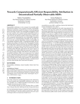 Towards Computationally Efficient Responsibility Attribution in
  Decentralized Partially Observable MDPs
