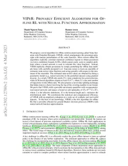 VIPeR: Provably Efficient Algorithm for Offline RL with Neural Function
  Approximation