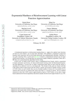 Exponential Hardness of Reinforcement Learning with Linear Function
  Approximation