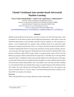Chaotic Variational Auto encoder-based Adversarial Machine Learning