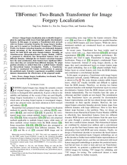 TBFormer: Two-Branch Transformer for Image Forgery Localization