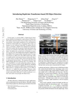 Introducing Depth into Transformer-based 3D Object Detection