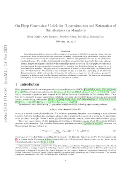 On Deep Generative Models for Approximation and Estimation of
  Distributions on Manifolds