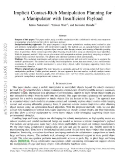 Implicit Contact-Rich Manipulation Planning for a Manipulator with
  Insufficient Payload
