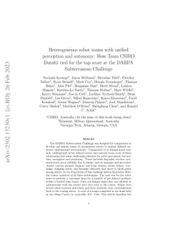 Heterogeneous robot teams with unified perception and autonomy: How Team
  CSIRO Data61 tied for the top score at the DARPA Subterranean Challenge