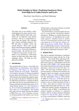 Multi-Modality in Music: Predicting Emotion in Music from High-Level
  Audio Features and Lyrics