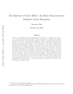 The Doctrine of Cyber Effect: An Ethics Framework for Defensive Cyber
  Deception