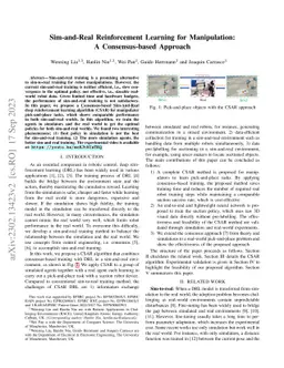 Sim-and-Real Reinforcement Learning for Manipulation: A Consensus-based
  Approach