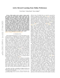 Active Reward Learning from Online Preferences