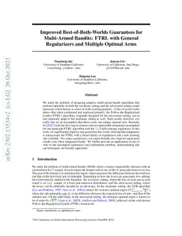 Improved Best-of-Both-Worlds Guarantees for Multi-Armed Bandits: FTRL
  with General Regularizers and Multiple Optimal Arms