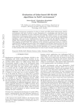 Evaluation of Lidar-based 3D SLAM algorithms in SubT environment