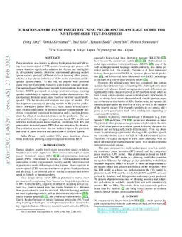 Duration-aware pause insertion using pre-trained language model for
  multi-speaker text-to-speech
