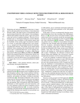 Unsupervised Video Anomaly Detection for Stereotypical Behaviours in
  Autism