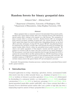 Random forests for binary geospatial data