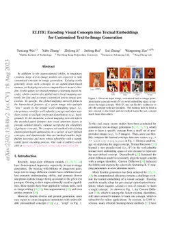 ELITE: Encoding Visual Concepts into Textual Embeddings for Customized
  Text-to-Image Generation