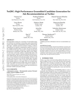 TwERC: High Performance Ensembled Candidate Generation for Ads
  Recommendation at Twitter