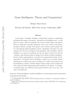 Game Intelligence: Theory and Computation