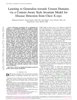 Learning to Generalize towards Unseen Domains via a Content-Aware Style
  Invariant Model for Disease Detection from Chest X-rays