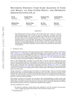 Mastering Strategy Card Game (Legends of Code and Magic) via End-to-End
  Policy and Optimistic Smooth Fictitious Play