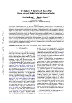 CroCoSum: A Benchmark Dataset for Cross-Lingual Code-Switched
  Summarization