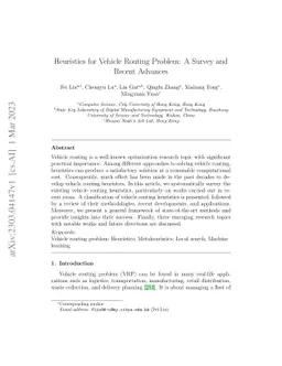 Heuristics for Vehicle Routing Problem: A Survey and Recent Advances