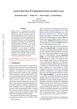 SemEval-2023 Task 10: Explainable Detection of Online Sexism