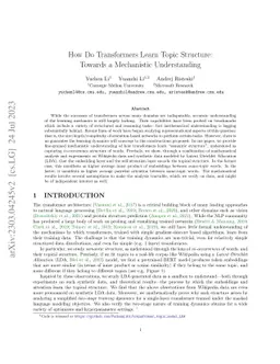 How Do Transformers Learn Topic Structure: Towards a Mechanistic
  Understanding